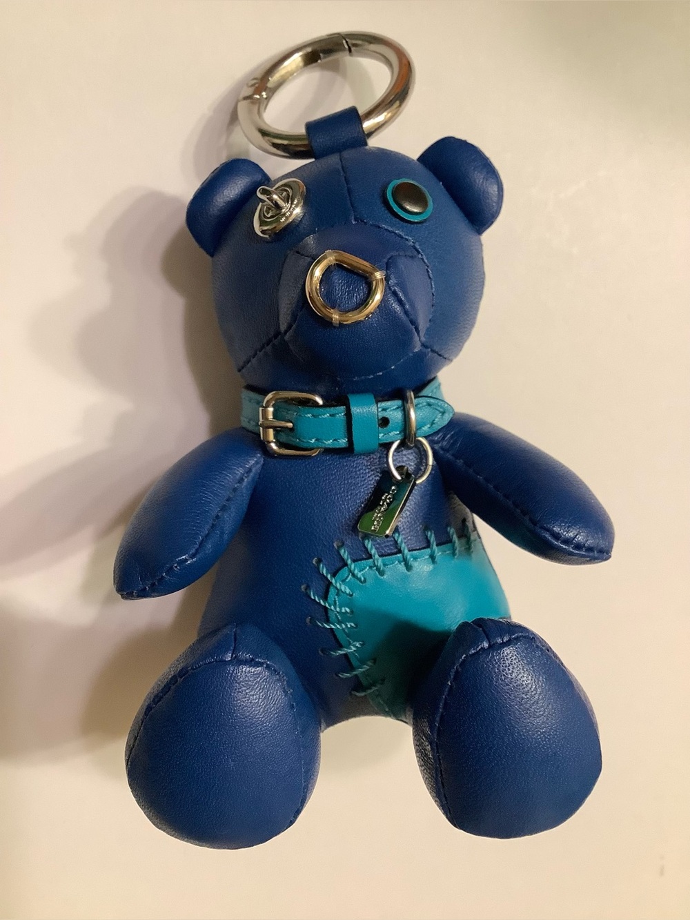 Coach Ace Designer Blue Teddy Bear Keychain with Teal Patch